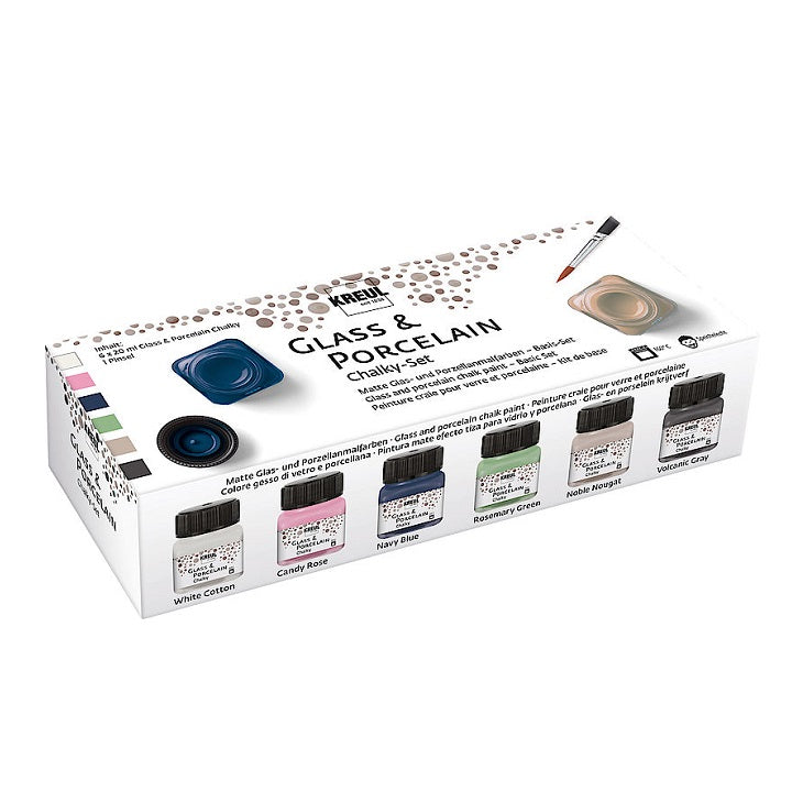 Farby kredowe do szkła i porcelany Kreul / zestaw 6 x 20 ml + pędzelek | Artmie