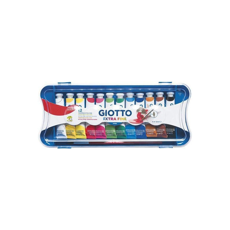 Farby plakatowe tempery GIOTTO Extra Fine w tubkach z pędzlem – 12 x