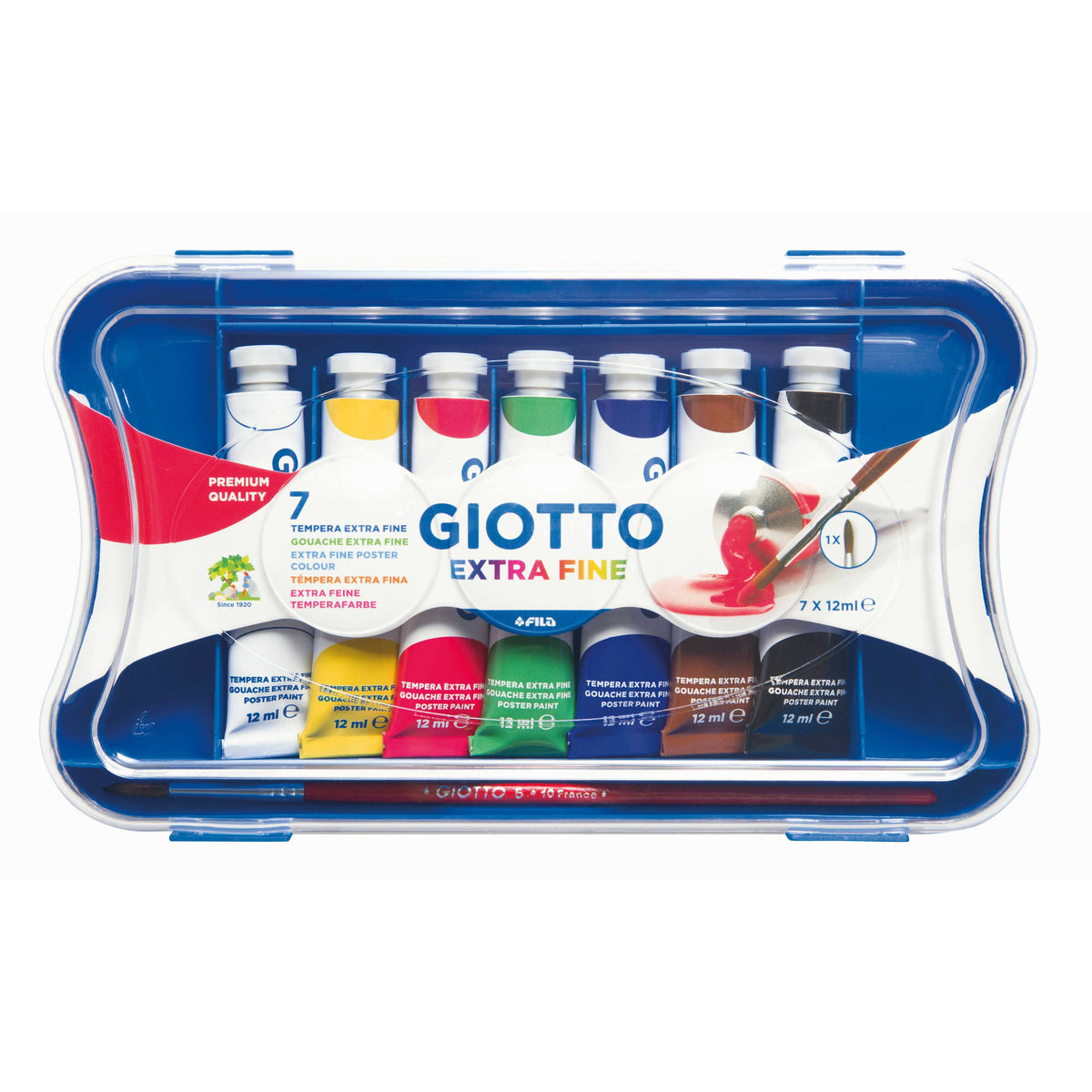 Farby plakatowe tempery GIOTTO Extra Fine w tubkach z pędzlem – 7 x