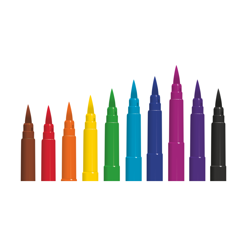 Flamastry Colorino Brush z długą końcówką pędzelkową – 10 kolorów
