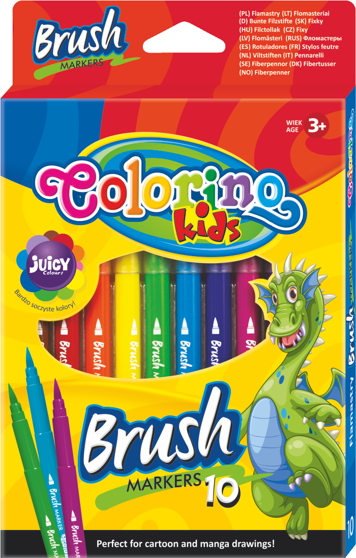 Flamastry Colorino Brush z długą końcówką pędzelkową – 10 kolorów