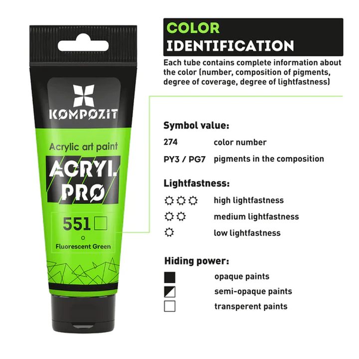 Fluorescencyjna farba akrylowa ACRYL PRO ART Kompozit 75 ml | różne odcienie | Artmie