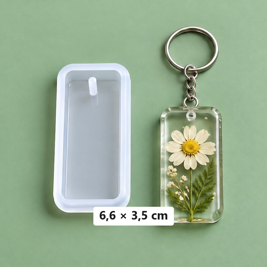 forma prostokątna 6,6 × 3,5 cm + 3 kółka do breloków