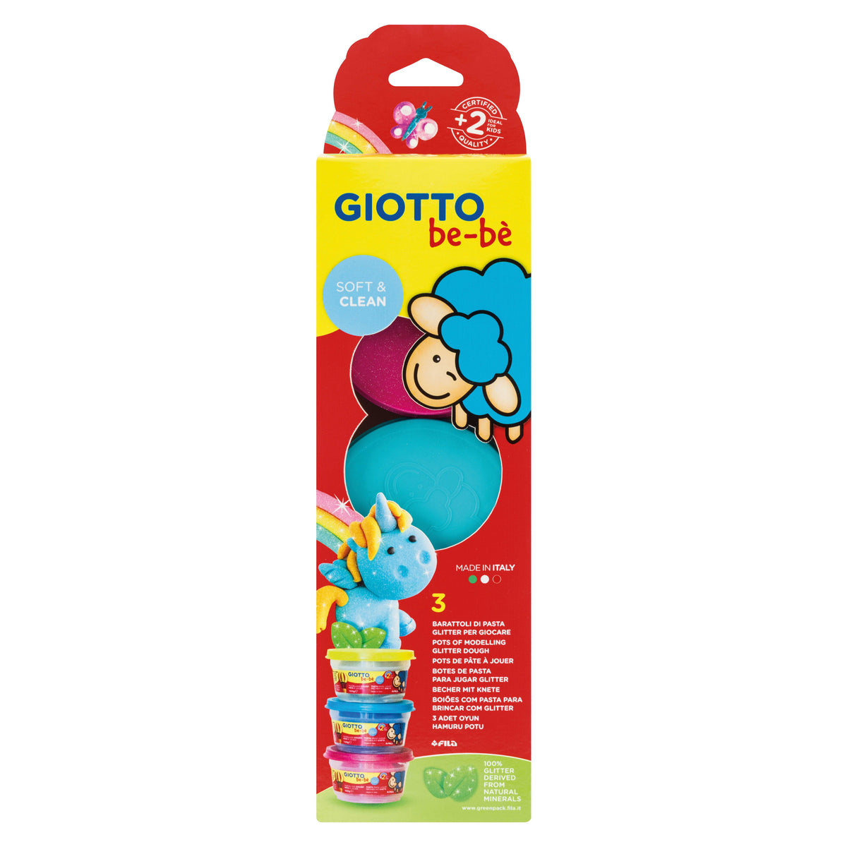 GIOTTO BE-BE miękka ciastolina z brokatem 3 x 100 g
