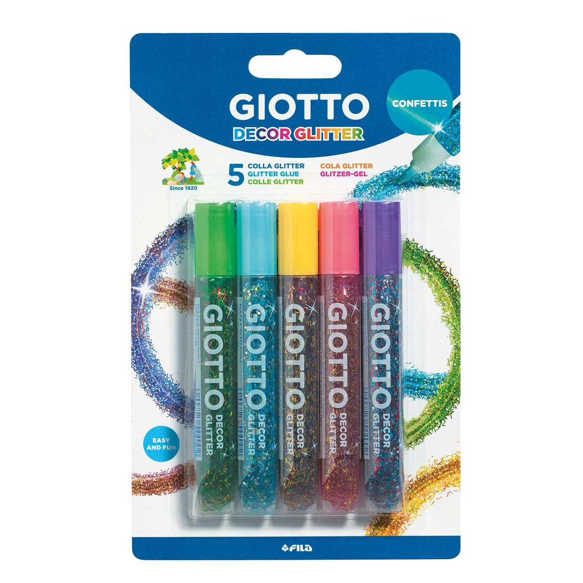 GIOTTO Glitter Glue klej brokatowy z konfetti 5 x 10 g