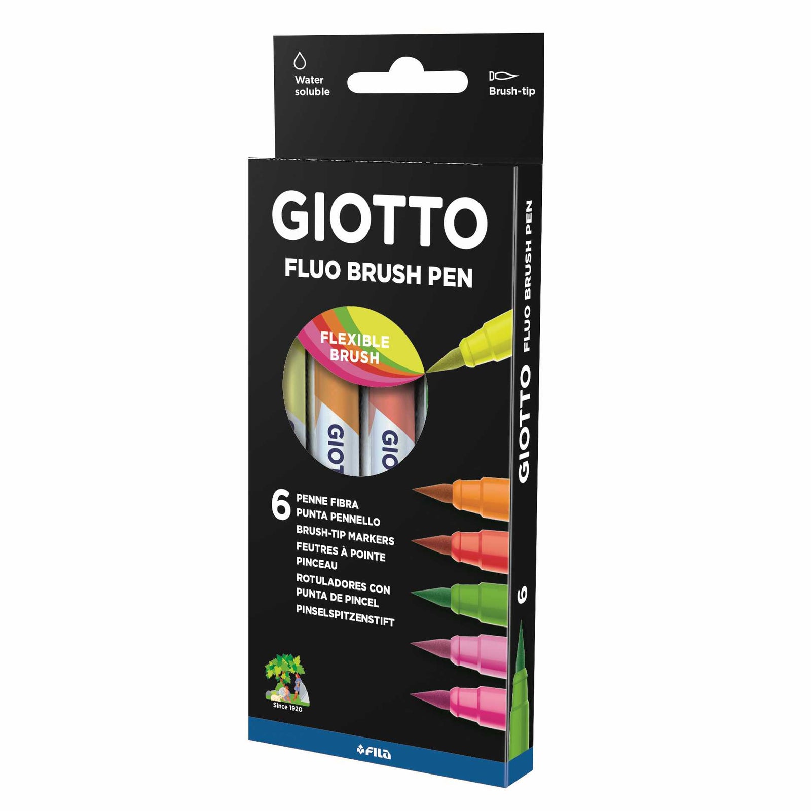 Pisaki pędzelkowe GIOTTO Turbo Soft Brush Fluo 6 szt.