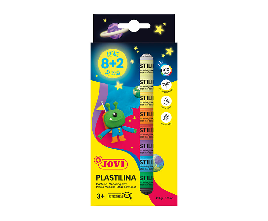 JOVI Glow naturalna plastelina 10 x 15 g – 8 kolorów + 2 świecące w ciemności