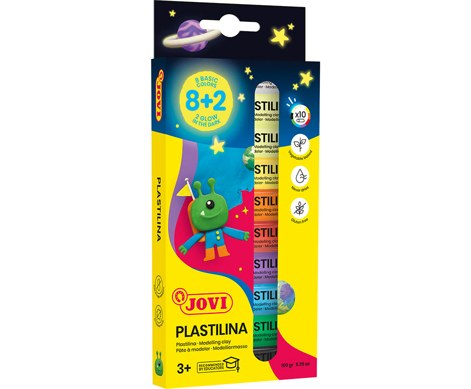 JOVI Glow naturalna plastelina 10 x 15 g – 8 kolorów + 2 świecące w ciemności