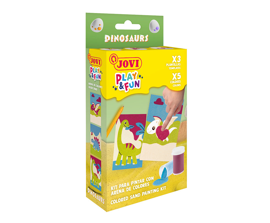 JOVI Play&Fun mini zestaw kreatywny do malowania piaskiem – 9 elementów – Dinozaury