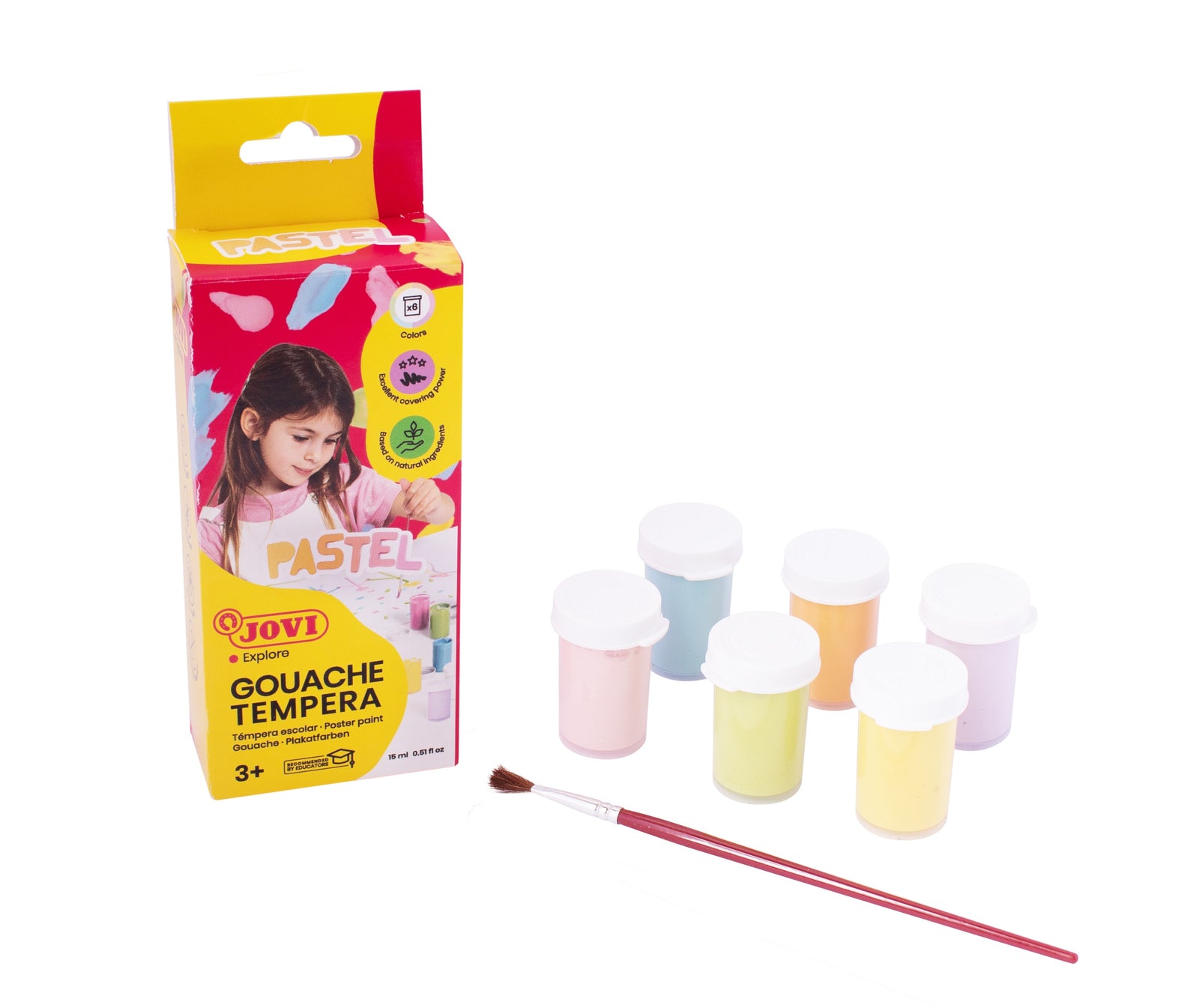 Farby plakatowe pastelowe JOVI Premium 6 x 15 ml z pędzlem