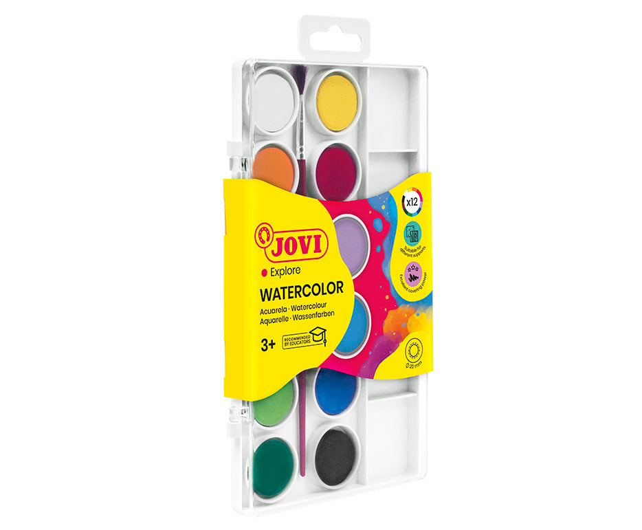 Farby akwarelowe JOVI ø 22 mm – 12 szt. z pędzelkiem