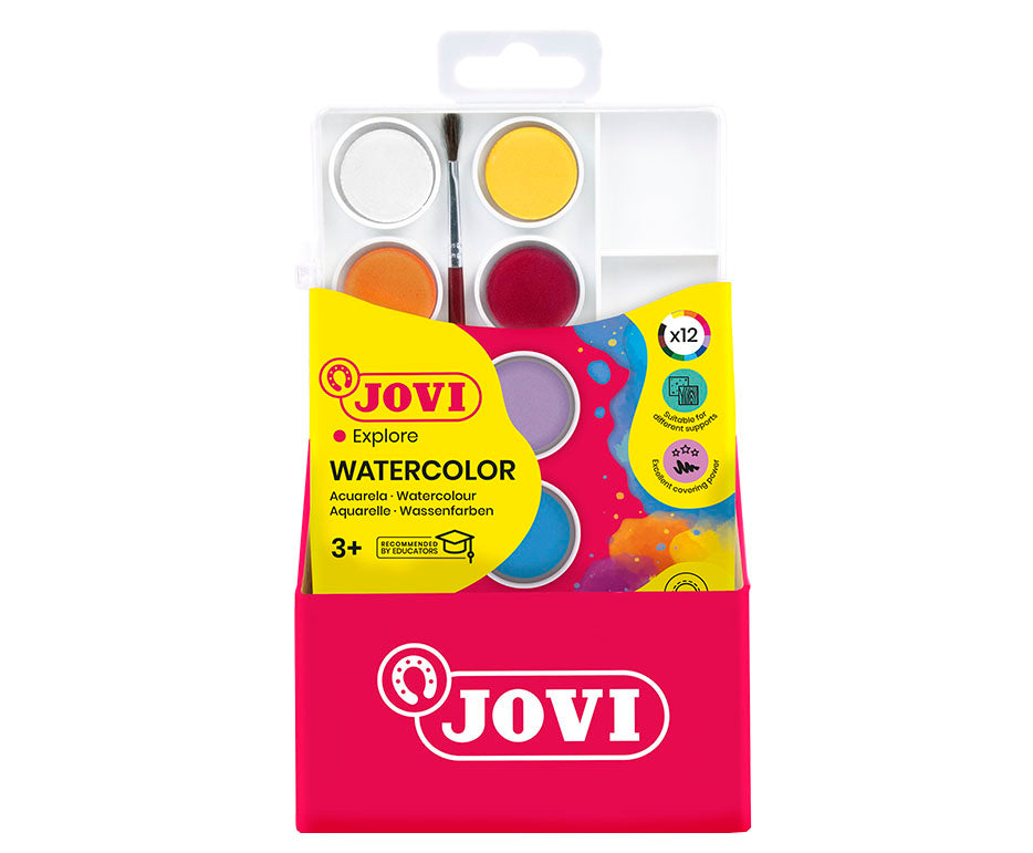 Farby akwarelowe JOVI ø 22 mm – 12 szt. z pędzelkiem