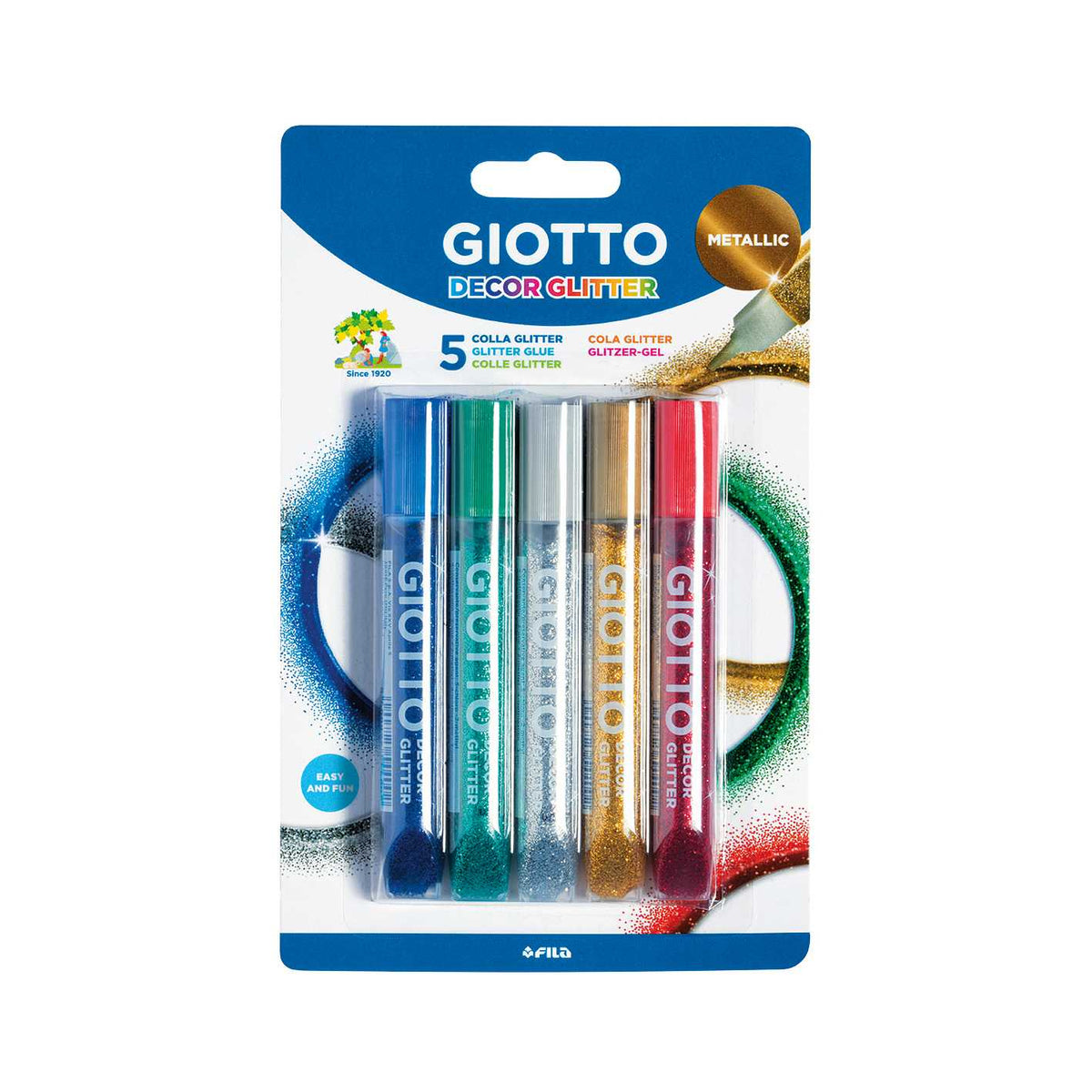 Klej brokatowy GIOTTO Glitter Glue kolory metaliczne 5 x 10 g