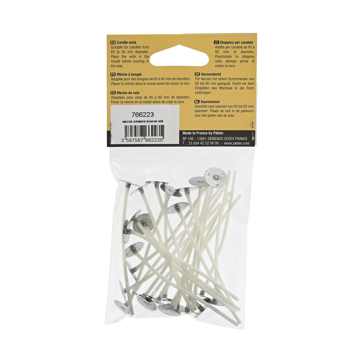 Knoty do świec z blaszką Pebeo Gédéo 8 cm - 25 szt.