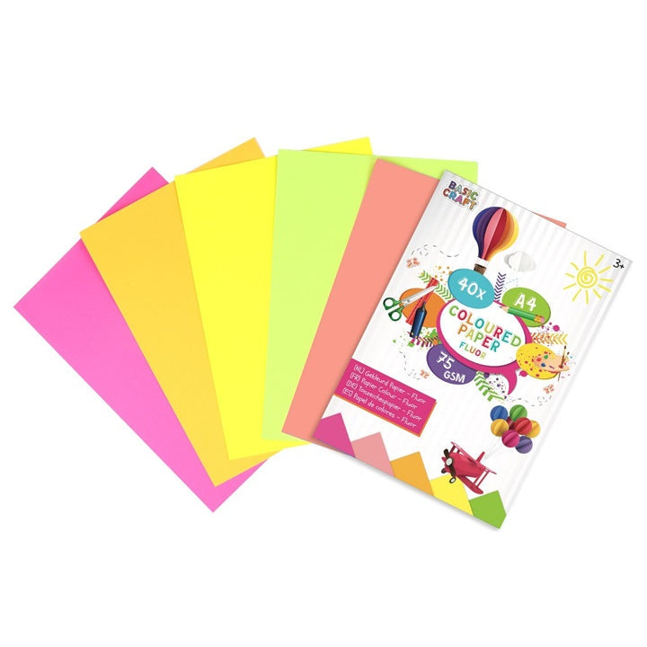 Kolorowe arkusze fluorescencyjnego papieru A4 / zestaw 40 szt | Artmie
