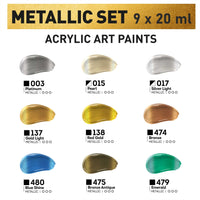 Zestaw metalicznych farb akrylowych ACRYL PRO Kompozit 9x20 ml