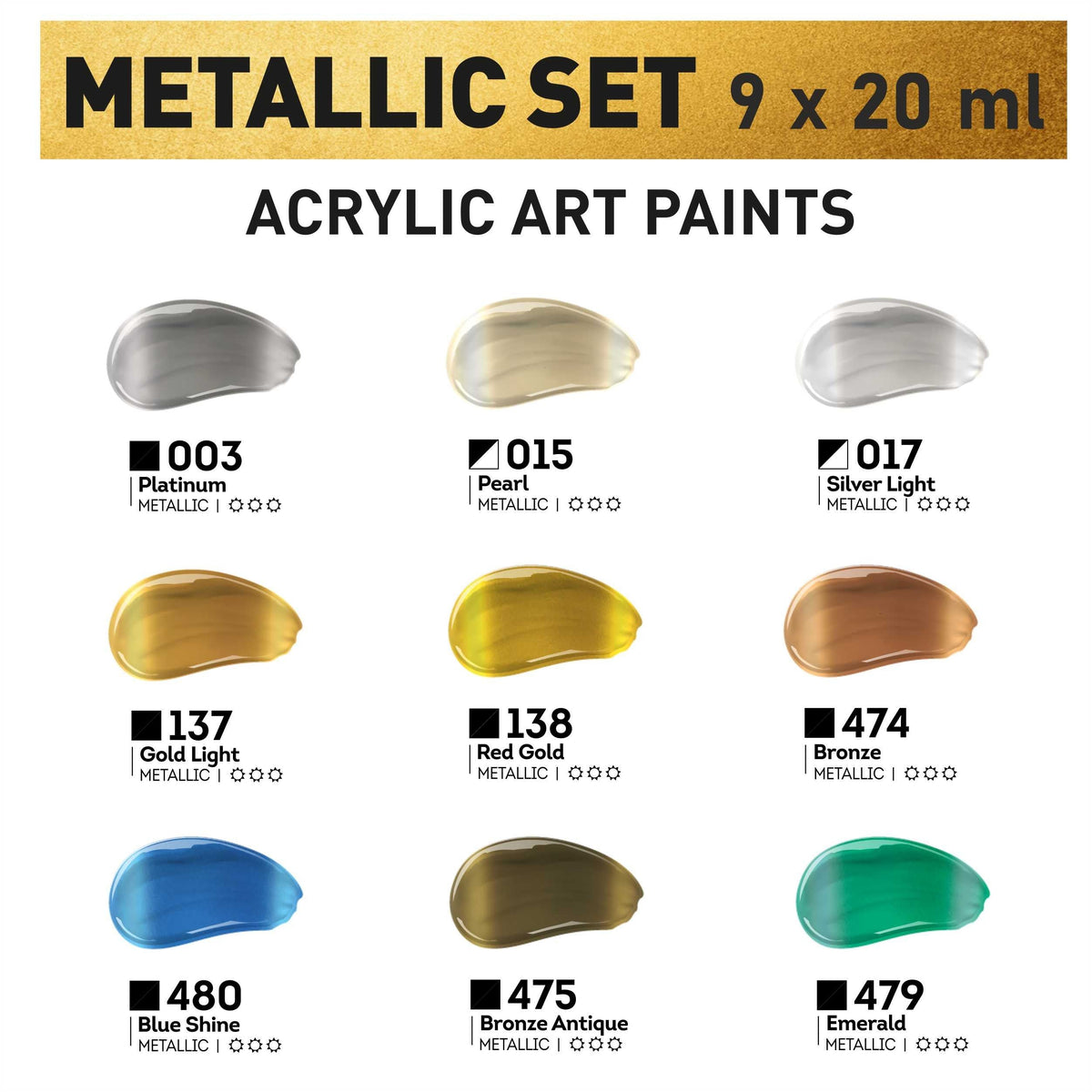 Zestaw metalicznych farb akrylowych ACRYL PRO Kompozit 9x20 ml