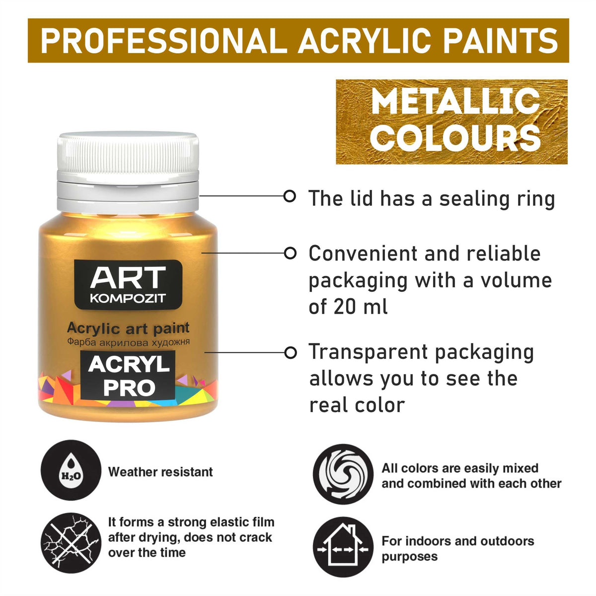 Zestaw metalicznych farb akrylowych ACRYL PRO Kompozit 9x20 ml