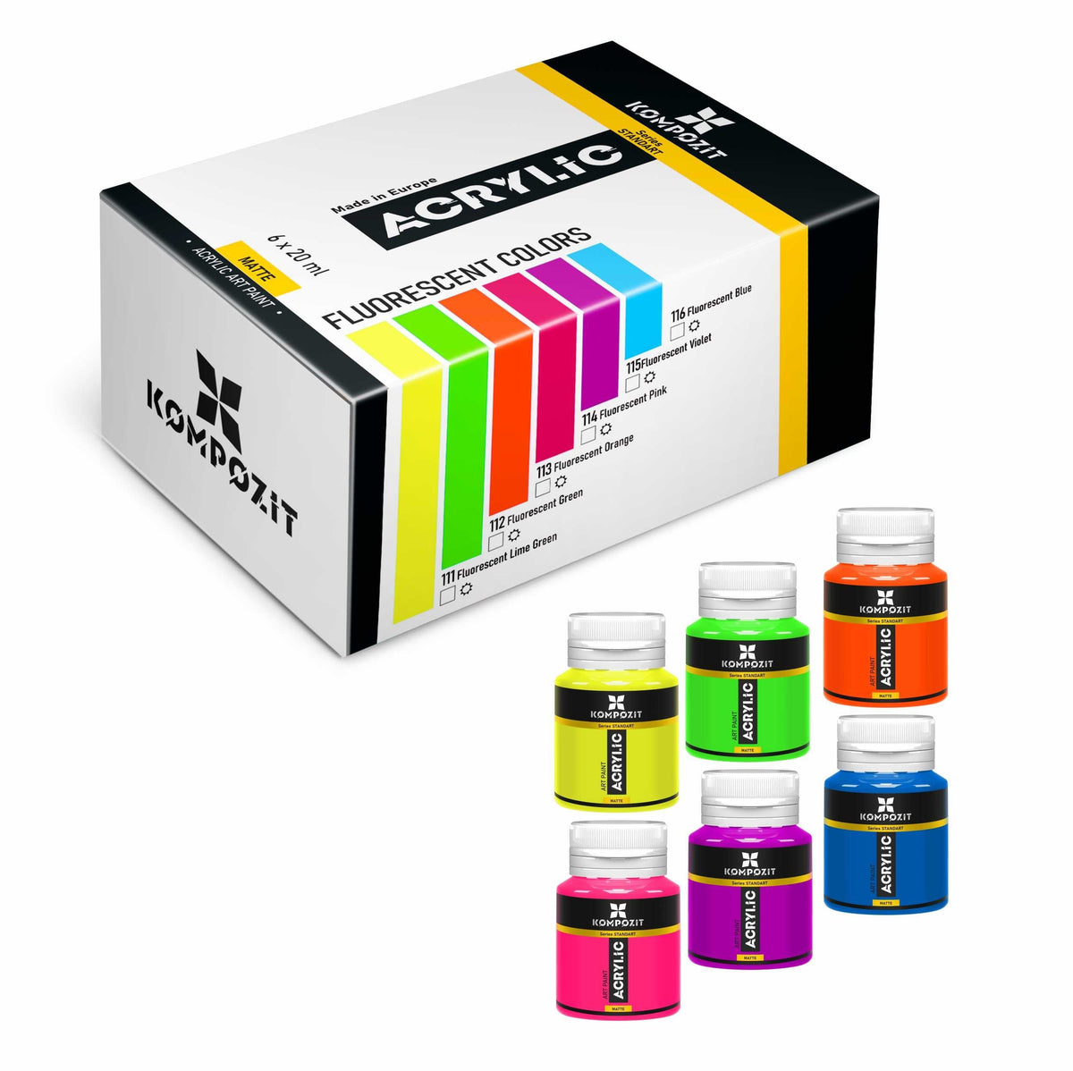 Zestaw farb akrylowych Kompozit STANDART Fluorescent 6 x 20 ml