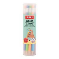 Kredki automatyczne APLI Color Click, 12 szt. z zapasowymi grafitami i temperówką