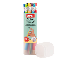 Kredki automatyczne APLI Color Click, 12 szt. z zapasowymi grafitami i temperówką