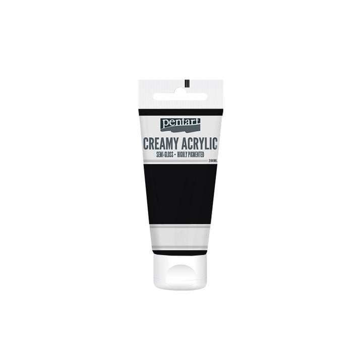 Kremowa farba akrylowa półpołyskowa Pentart 200 ml – 02 czarna