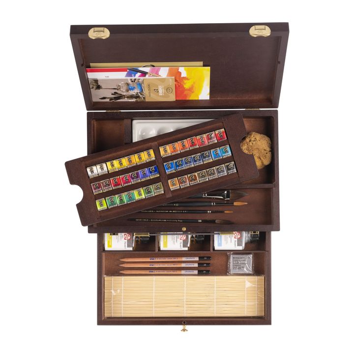 Luxury Wooden Watercolour Paint Case Rembrandt Master 42 pace i 14 akcesoriów | Artmie