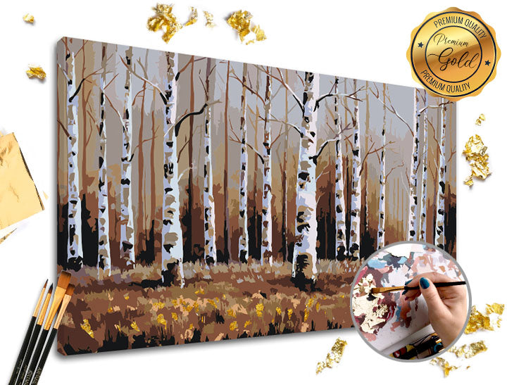 Malowanie po numerach PREMIUM GOLD | Brzozowy las | Artmie