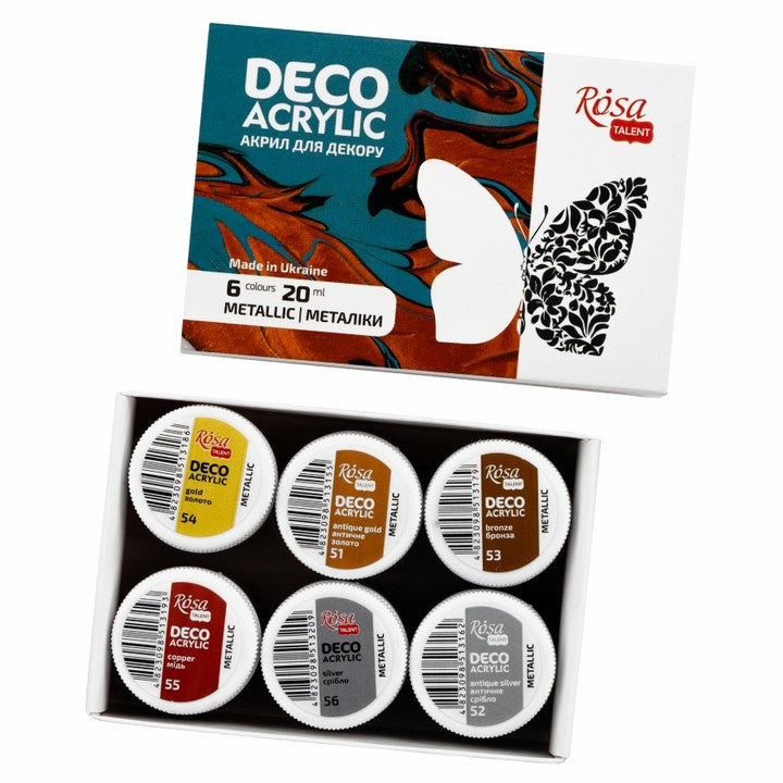 Metaliczna farba akrylowa do dekoracji, 6x20ml ROSA ТALENT — zdjęcie 3