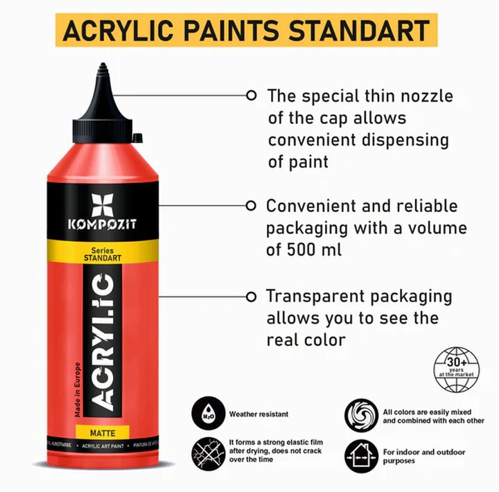 Metaliczna farba akrylowa STANDART Kompozit 500 ml | różne odcienie | Artmie