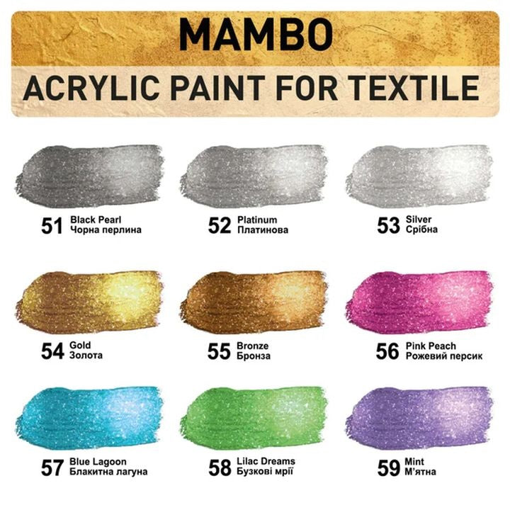 Metaliczna farba do tekstyliów i skóry MAMBO 50 ml | różne odcienie | Artmie