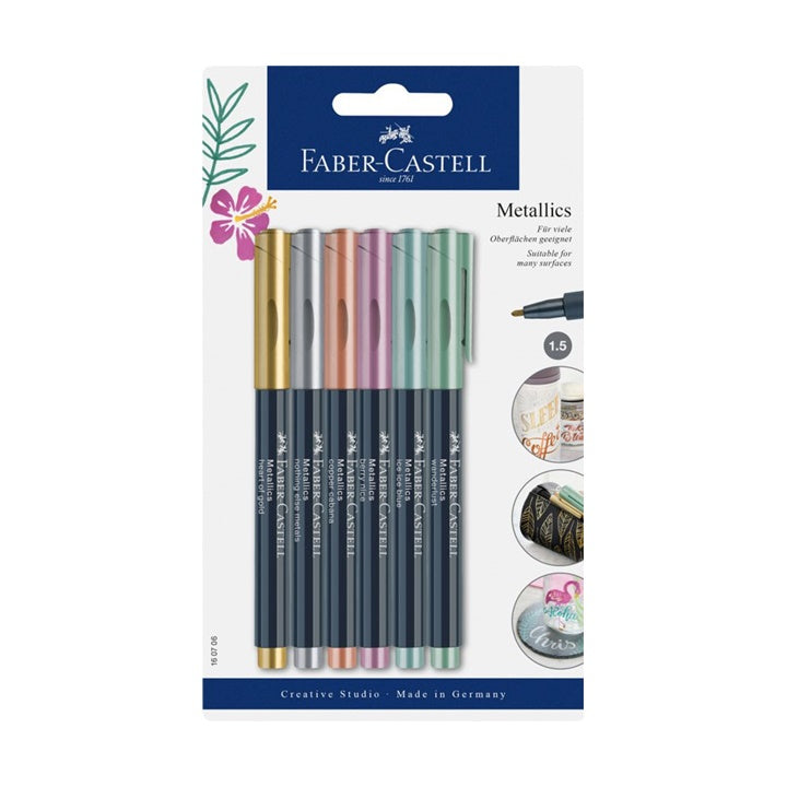Metaliczne cienkopisy Faber-Castell – 6 szt. | Artmie