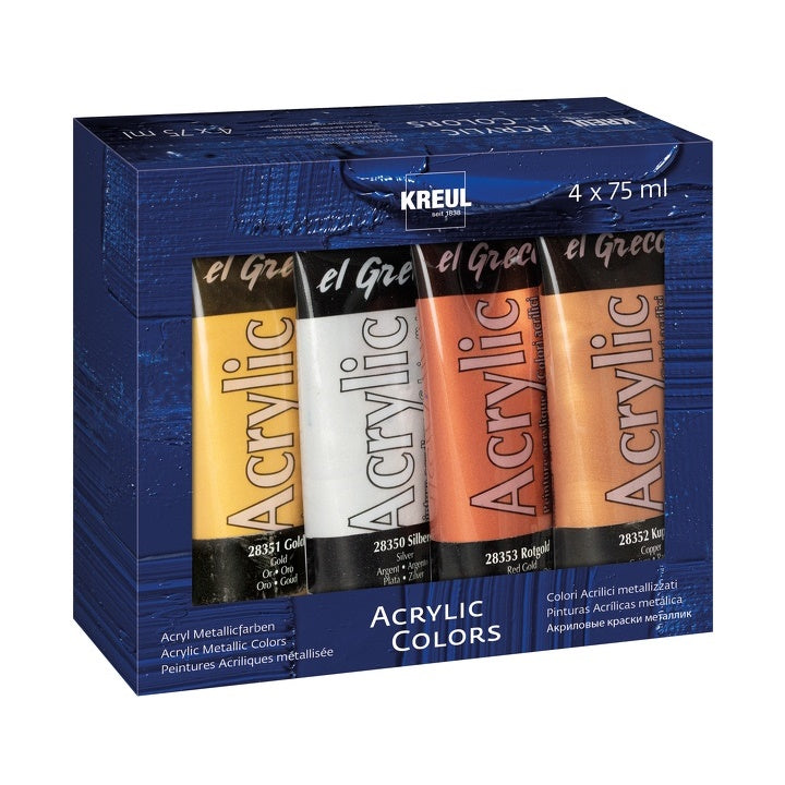 Metaliczne farby akrylowe El Greco - Kreul / zestaw 4 x 75 ml | Artmie