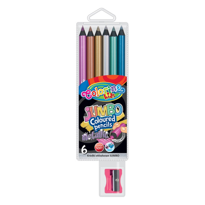 Metaliczne ołówki JUMBO Colorino z temperówką, zestaw 6 sztuk | Artmie