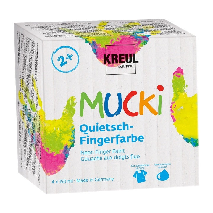 MUCKI zestaw farb do malowania palcami | neonowe odcienie 4 x 150 ml | Artmie