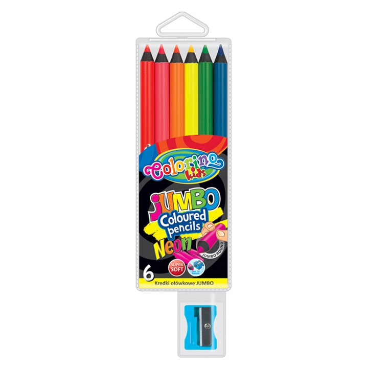 Neonowe kredki JUMBO z temperówką Zestaw 6 sztuk | Artmie