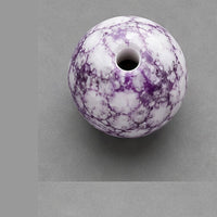 Okrągłe koraliki szklane z efektem marmuru 8 mm – 15 szt. – purpurowo-biały