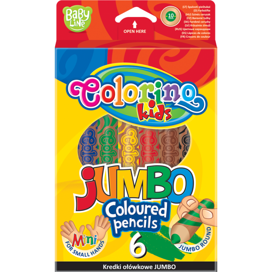 Okrągłe kredki ołówkowe Colorino JUMBO z temperówką – 6 kolorów