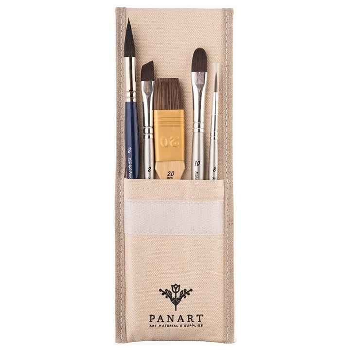 PanArt ATL-01 Zestaw pędzli w bawełnianym etui do akwareli i akrylu, 5 szt. | Artmie