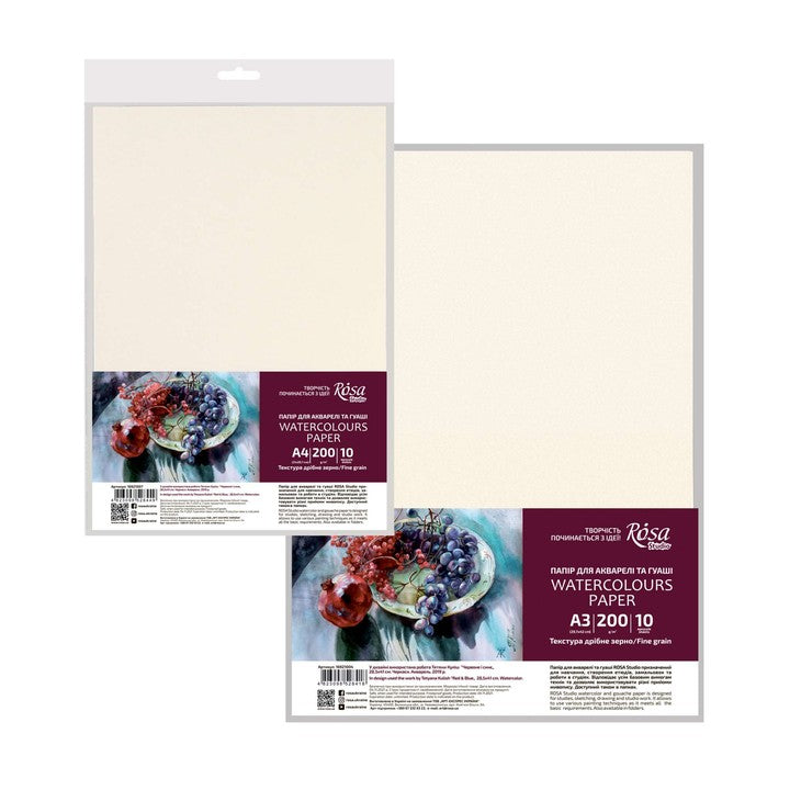 Papier akwarelowy A3 (29,7х42cm), 10 arkuszy, drobnoziarnisty, 200g/m2, ROSA STUDIO — zdjęcie 2