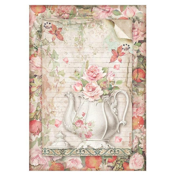 Papier ryżowy Teapot with flowers / A4 | Artmie