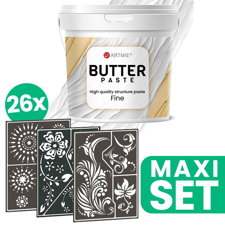 Pasta reliefowa ARTMIE BUTTER + zestaw szablonów do malowania motyw FOLK ART - 26 sztuk | Artmie