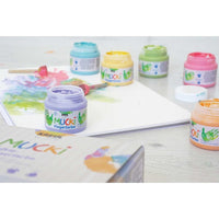 Pastelowe farby do malowania palcami dla dzieci MUCKI / zestaw 6 x 150 ml | Artmie