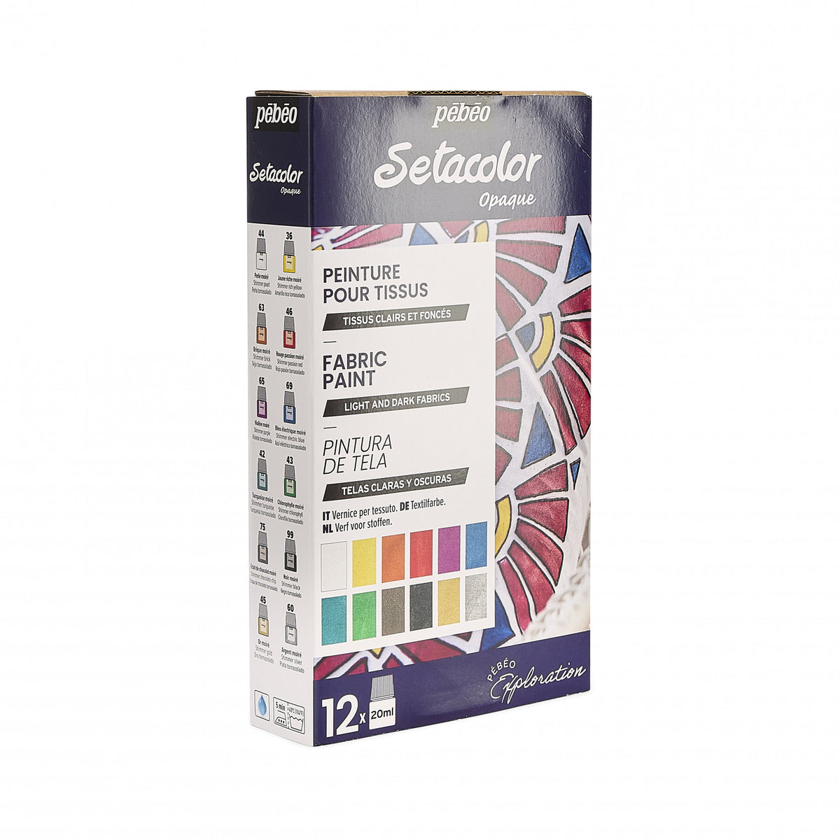 Pebeo Setacolor zestaw farb kryjących do tkanin 12 x 20 ml