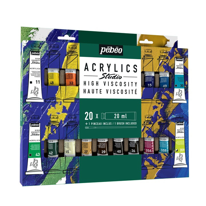 Pebeo Studio Farby akrylowe o wysokiej lepkości z pędzelkiem 20x20 ml | Artmie