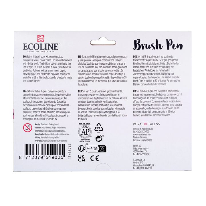 Pisaki akwarelowe ECOLINE BRUSH PEN 15 szt. | Artmie