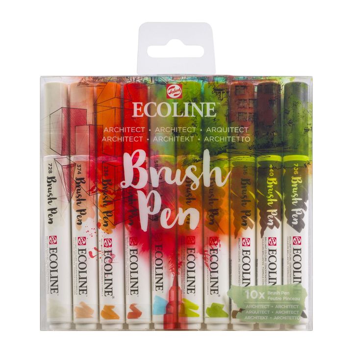 Pisaki akwarelowe Ecoline Brush Pen Architect | 10 częściowy zestaw | Artmie