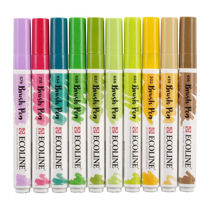 Pisaki akwarelowe Ecoline Brush Pen Botanic | 10 częściowy zestaw | Artmie