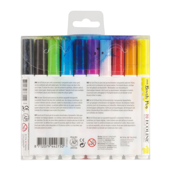 Pisaki akwarelowe Ecoline Brush Pen Bright | 10 częściowy zestaw | Artmie