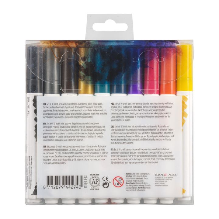 Pisaki akwarelowe Ecoline Brush Pen Dark | 10 częściowy zestaw | Artmie